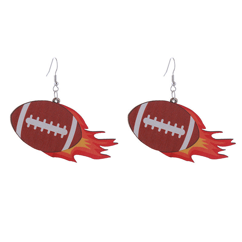 Wholesale Sports Style Super American Football Wooden Earrings